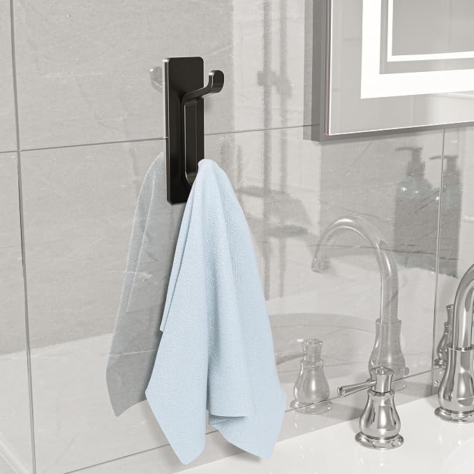 6 Pack Self Adhesive Wall Hooks for Hanging: Extra Strong 13 LB, Hook for Coat, Towel in Bathrooms, Shower, Kitchen, Wall, Door Hook, Black