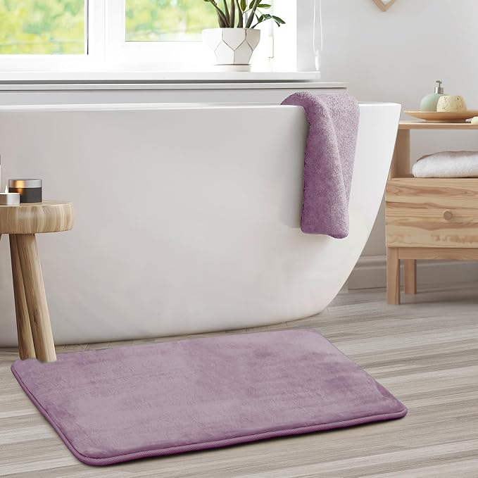 Clara Clark Bathroom Rugs, Velvet Memory Foam Bath Mat, Non-Slip Bath Rugs, Machine Wash, Dries Quickly, Ultra Soft Plush Bath Mats for Bathroom, 20 x 32, Dusty Purple