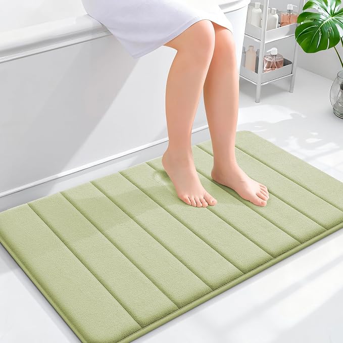 OLANLY Memory Foam Bath Mat 35x24, Super Soft and Absorbent Bathroom Rugs | Vanilla, Quick Dry Bath Rug, Machine Washable Shower Floor Mats, Bathmat Carpet for Bathroom Floor, Tub and Shower