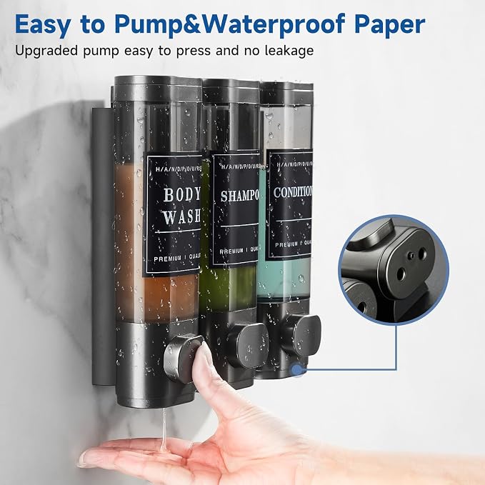 Shampoo and Conditioner Dispenser,Unisence Shower Dispenser 2 Chamber No Drill Wall-Mounted Shampoo Dispenser for Shower Wall Mounted Body Wash Dispenser for Bathroom Hotel Large Capacity,Dark Gray