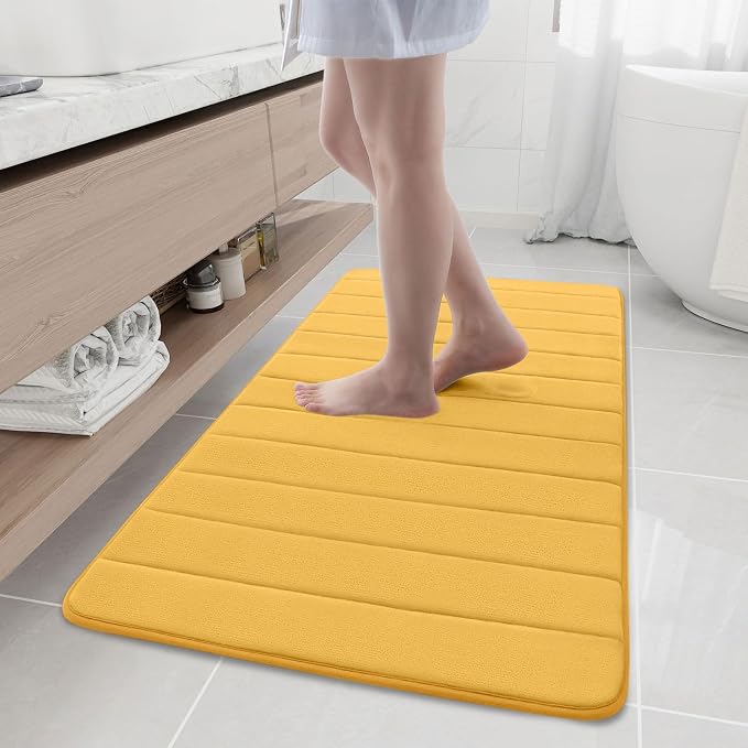 Buganda Memory Foam Bath Mat 47 x 24, Ultra Soft Absorbent Bathroom Rugs | Yellow, Machine Washable Quick Dry Bath Mats for Bathroom Floor, Shower and Tub, Home Decor Accessories