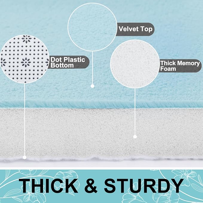 Smiry Memory Foam Bath Mat 36x24, Extra Soft and Absorbent Bathroom Rugs | Sky Blue, Quick Dry Machine Washable Non-Slip Bath Mat for Bathroom Floor, Shower and Tub