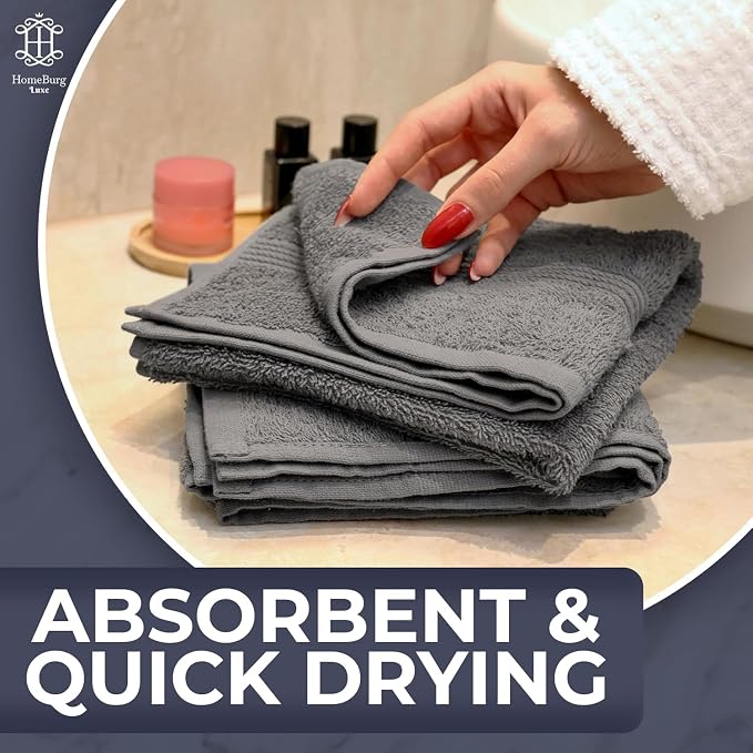 Luxe 6-Piece Hand Towel Set – Soft & Absorbent Cotton, Hotel Quality, Quick-Drying, Easy Care,16 x 28 in (Stone Grey)