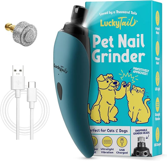 Pet Nail Grinder for Dogs and Cats - Super Quiet and Low Vibration Electric Dog Nail Grinder with 2 LED Lights - USB Rechargeable and Cordless - 2 Speeds - Small to Large Pets - Teal