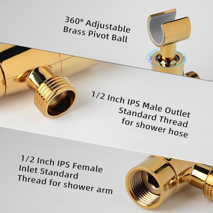 Shower Head Holder,All Metal Handheld Shower Head Holder,Adjustable Shower Arm Mount Bracket,Shower Head Bracket,Gold,1G4MK