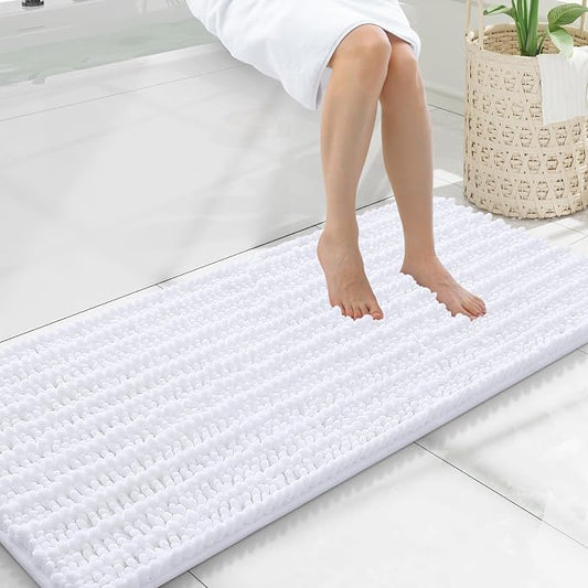 Smiry Bathroom Rugs 47X20, Extra Soft Rubber Backing Chenille Bath Mats | White Machine Washable Non Slip Quick Dry Bath Mats for Bathroom Floor, Tub, Shower, Home Decor Accessories