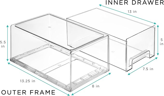 Sorbus Large Clear Stackable Storage Drawers, Plastic Storage Drawers with Handles, Craft, Clothes, Medicine, Makeup, Closet, Art Supply, Bathroom, Shoe, Toy Storage Organizer (2 Pack)