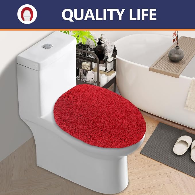 Soft Microfiber Toilet Seat Cover 17.5" x 15" Machine Washable | Solid Toilet Lid Cover Adjustable Rubber Backing Fits Most 16 -17.5" L x 14-16" W Round Oblong and Elongated Toilet Seat