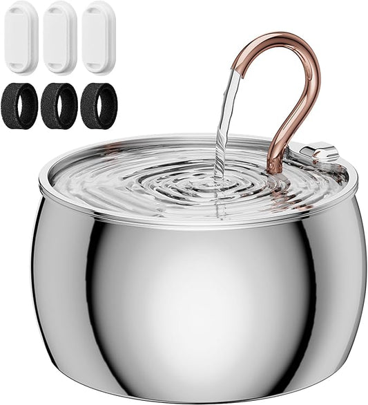 2.5L/84oz Gooseneck Cat Water Fountain Stainless Steel Ultra-Quiet | Kitty Spout Cat Fountain for Drinking, Pet Water Fountain for Cats Inside with 3 Replacement Filters & 3 Pre-Filter Sponges