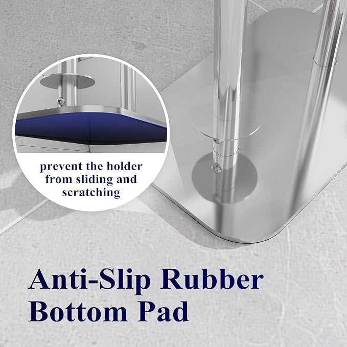 Kitsure Metal Toilet Paper Holder Free Standing, Medium, Silver | Rustproof Toilet Paper Stand for 4 Rolls, Bathroom Organizers and Storage with Anti-Slip Base and Plastic Shelf