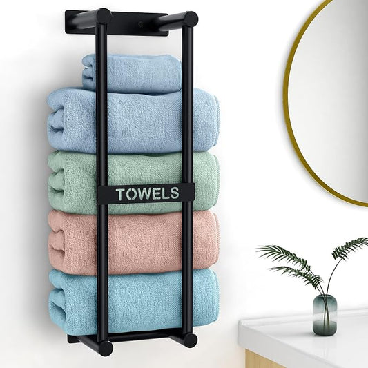 STWWO Towel Racks for Bathroom Wall Mounted, 22inch Wall Towel Rack for Rolled Towels, Towel Storage for Small Bathroom, Black