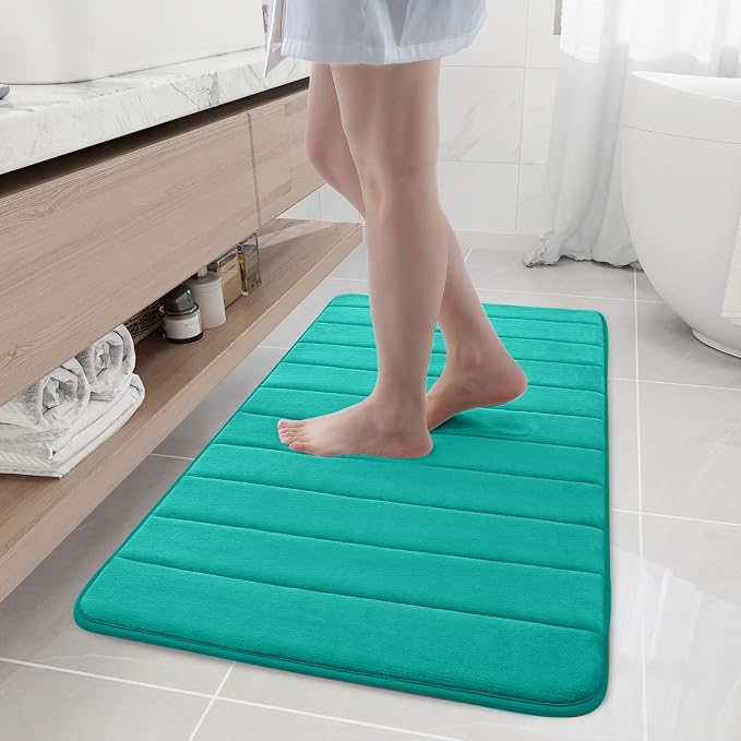 Buganda Memory Foam Bath Mat 44 x 24, Ultra Soft Absorbent Bathroom Rugs | Teal, Machine Washable Quick Dry Bath Mats for Bathroom Floor, Shower and Tub, Home Decor Accessories