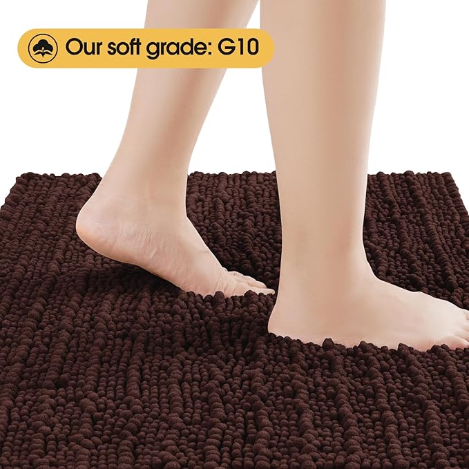 ACCUMTEK Upgrade Luxury Brown Bathroom Rug Mat 59"x20", Ultra Soft Thick Absorbent Bath Mats, Non Slip Chenille Toilet Mat for Bathroom, Bedroom, Kitchen, Shower, Tub