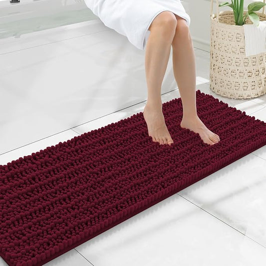 Smiry Bathroom Rugs 47X17, Extra Soft Rubber Backing Chenille Bath Mats | Burgundy Machine Washable Non Slip Quick Dry Bath Mats for Bathroom Floor, Tub, Shower, Home Decor Accessories