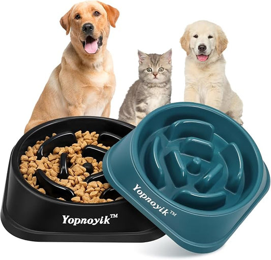 2 Pack Slow Feeder Dog Bowls for Medium Dogs & Cats | Non-Slip Base, Anti-Choking Design, Reduces Bloating & Overeating, Easy to Clean, 1.5-2 Cups