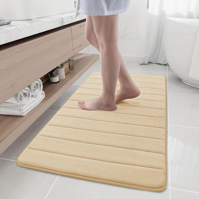 Buganda Memory Foam Bath Mat 47 x 20, Ultra Soft Absorbent Bathroom Rugs | Gold, Machine Washable Quick Dry Bath Mats for Bathroom Floor, Shower and Tub, Home Decor Accessories