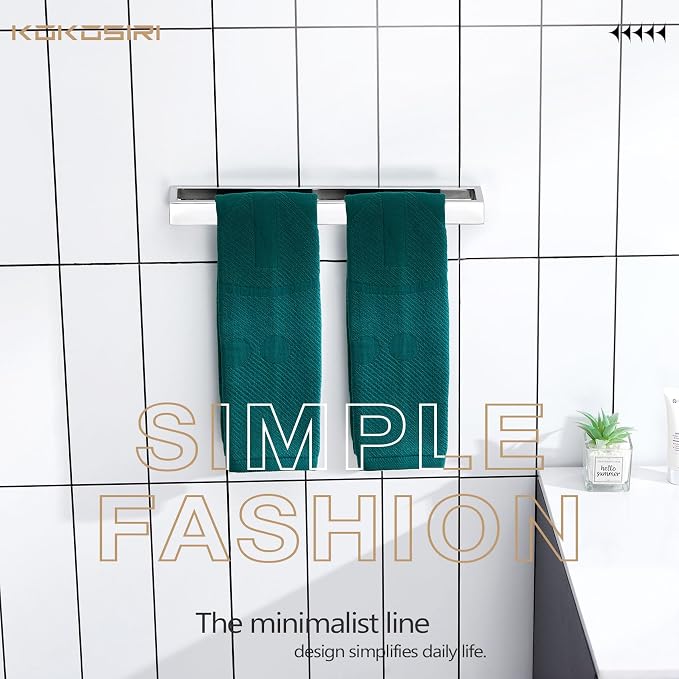 KOKOSIRI Towel Holder Chrome Bath Towel Bar Rack 16-Inch Kitchen Holder Polished Stainless Steel for Bathroom Hardware Wall Mounted, 1 Pack B4008CH-L16