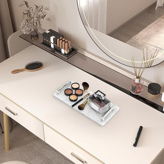 XZHXFX Guest Towel Holder Tray for Bathroom,Marble Slab with Handles - Napkin Holder for Kitchen - Bathroom Tray(Silver,Small)