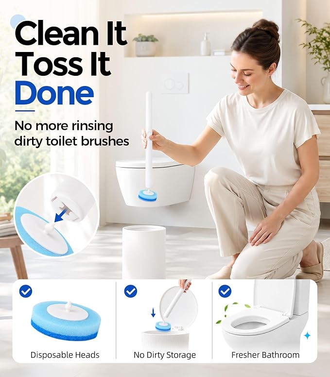 Disposable Toilet Brush and Holder Set with 48 Refills, Toilet Bowl Cleaner | Value Pack;Built-In Cleaner;Cleaner & More Hygienic;Hands-Free Disposal;Fresh Bathroom