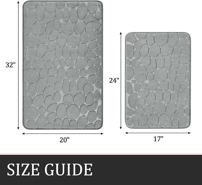 YIHOUSE Bathroom Rugs Mat Set, Memory Foam Bath Mat 2 Piece Gray | 17x24&20x32, Non Slip, Water Absorbent, Washable, Bath Mat For Bathroom, Sink and Toilet