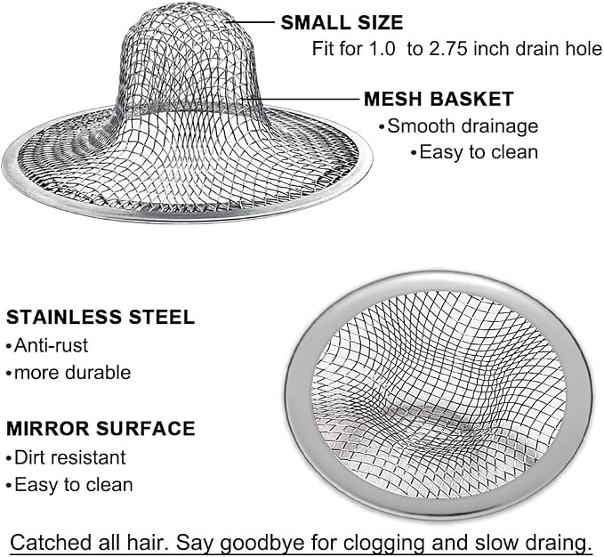 Seatery 2.75" Top / 1.0" Basket Bathtub Drain Strainers, Bathroom Sink Strainers, Shower Drain Hair Catcher, Drain Strainer for Laundry, Mop Pool, Utility, Slop, RV Sink, Stainless Steel, Pack-6