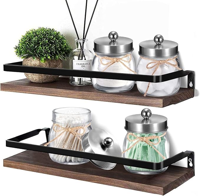 SheeChung 4 Pack Apothecary Jars with Lids, Bathroom Organizers and Storage, Qtip Holders Set, Bathroom Decor, Small Mason Jars for Q-tips, Cottons, Floss, Balls, Cotton Swabs-Brushed Nickel