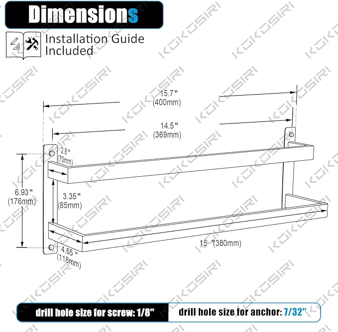 KOKOSIRI Towel Bars Black Bath Towel Holders 16 Inches Bathroom 2-Tiers Ladder Towel Rails Wall Mounted Towels Shelves Rack Stainless Steel, B5008BK-L16