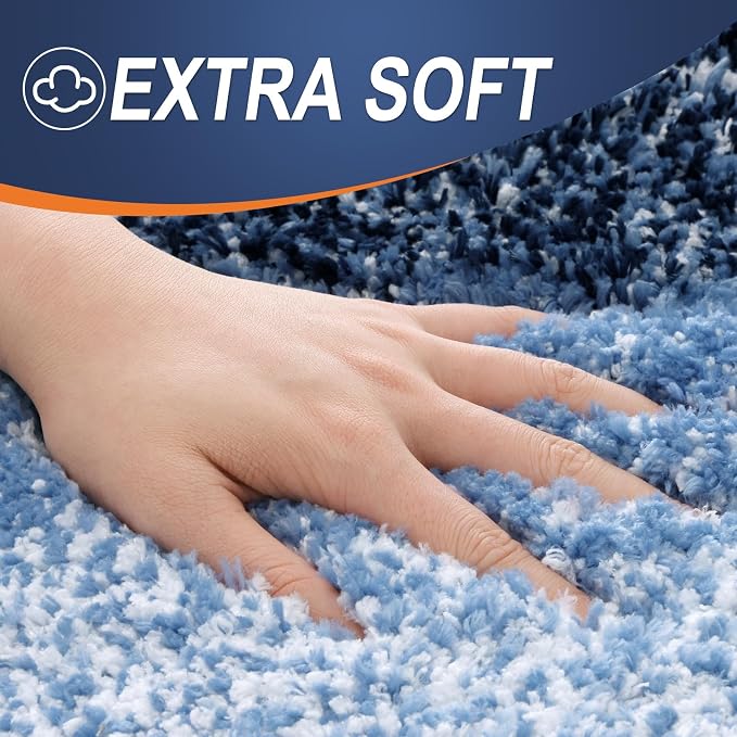 OLANLY Bathroom Rugs Sets 3 piece, Soft Microfiber Absorbent Bath Mat, U-Shaped Contour Toilet Mat and Toilet Lid Cover, Quick Dry, Machine Washable, Toilet Cover and Rug Set for Bathroom, Navy