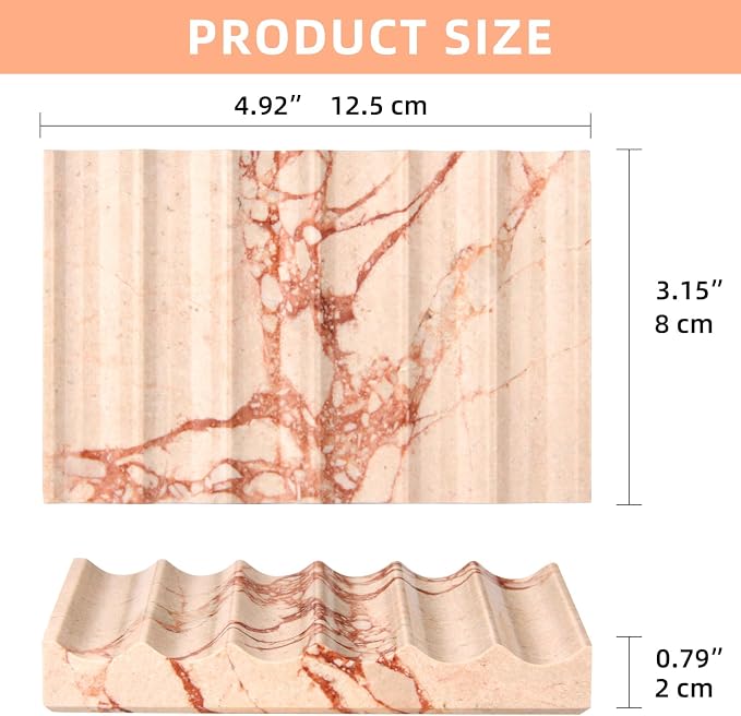 Luxury Marble Soap Dish Tray,Rectangle Stone Marble Soap Tray,Self Draining Soap Holder for Bathroom, Kitchen (Pink)