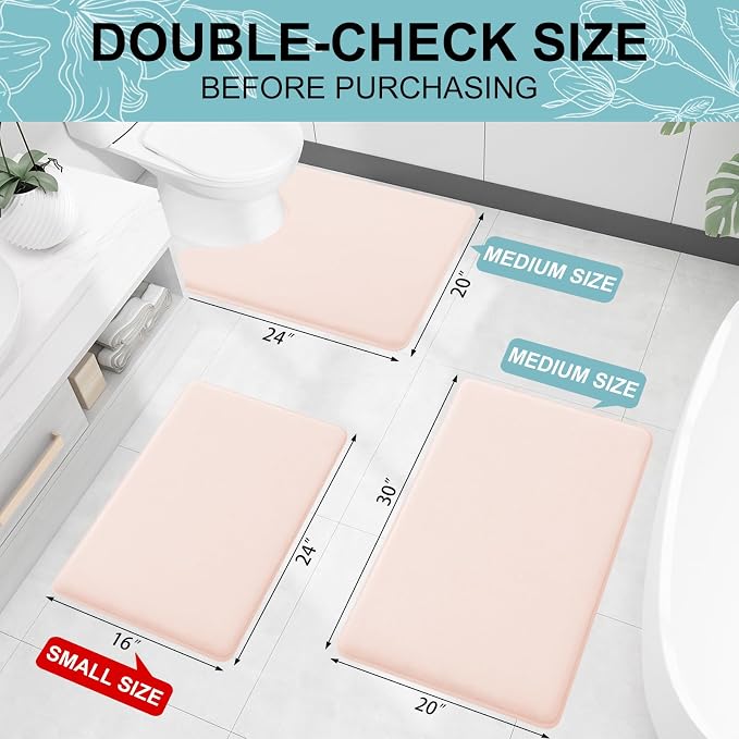 Smiry Memory Foam Bath Mat 47x17, Extra Soft and Absorbent Bathroom Rugs | Pink, Quick Dry Machine Washable Non-Slip Bath Mat for Bathroom Floor, Shower and Tub