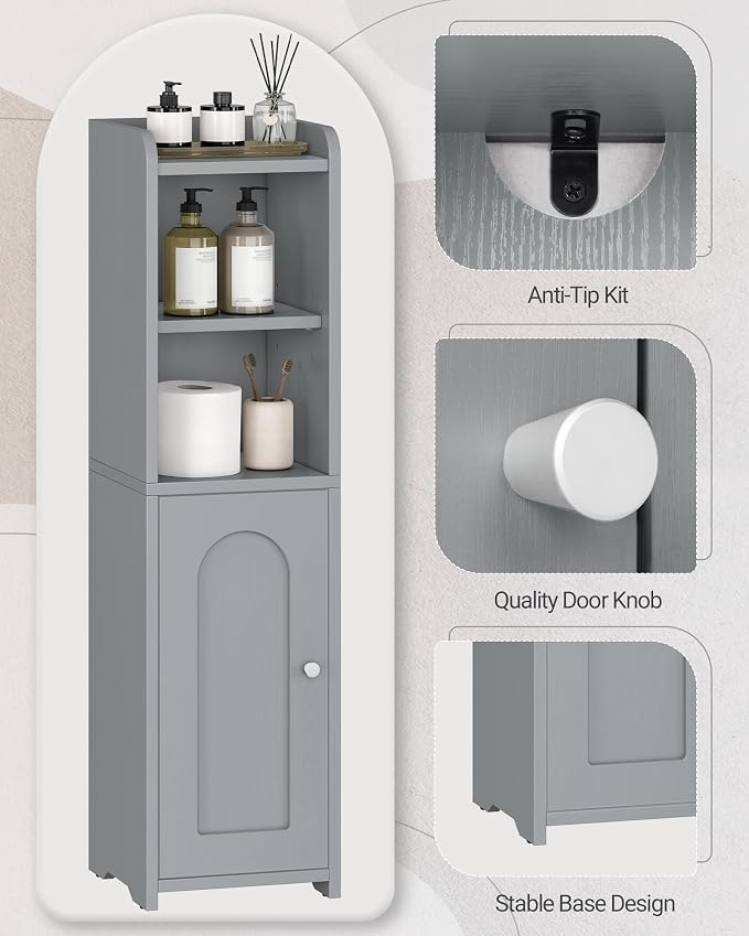 Hzuaneri Bathroom Storage Cabinet, Corner Floor Cabinet with Doors and Adjustable Shelf, Narrow Toilet Paper Cabinets, Bathroom Organizer for Small Spaces, Gray BC19721X