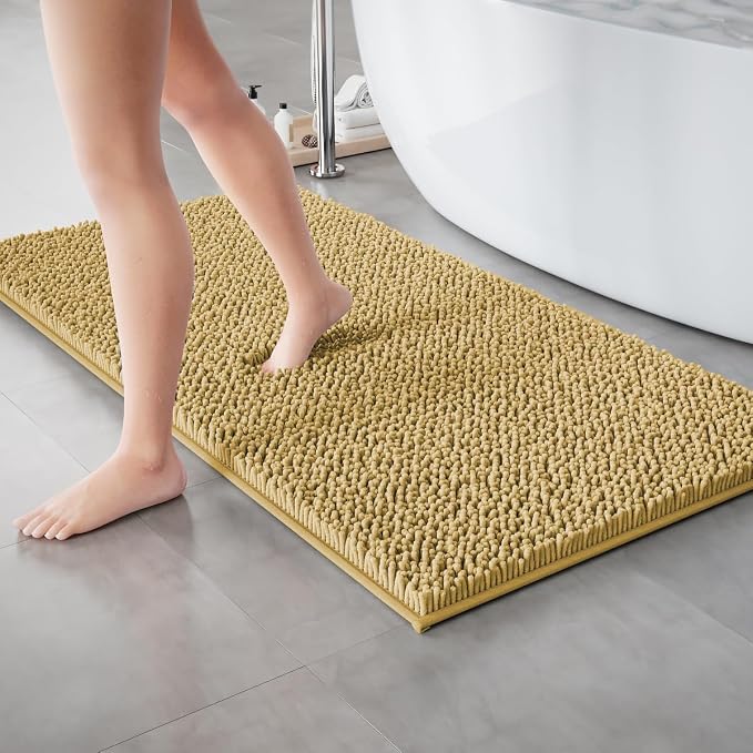 RUN HELIX Beige Bathroom Rugs Ultra Soft Rugs and Mats Set 3 Pieces Bath Rug Set Thick Chenille Bath Rugs Non Slip Bath Mats for Bedroom