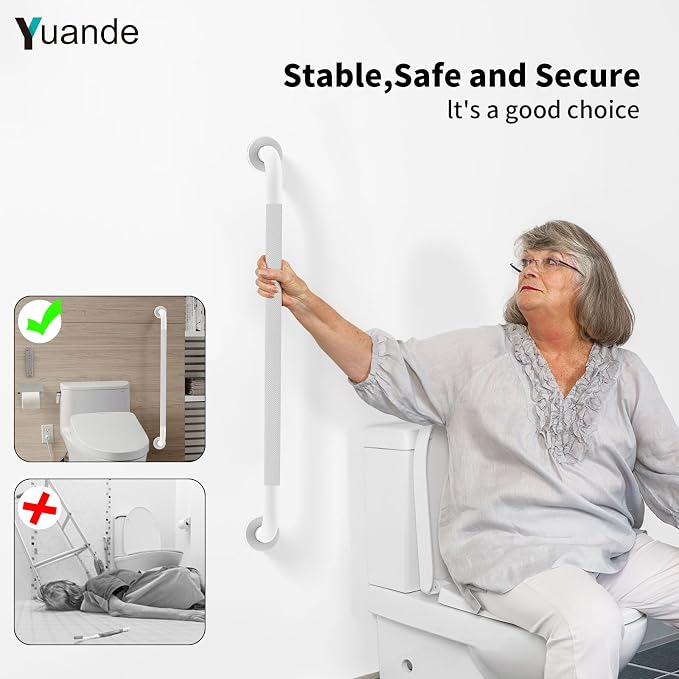 32 Inch White Grab Bars for Shower with Anti-Slip Knurled Grip,YuanDe Stainless Steel Bathroom Grab Bars, Shower Handrail Support, Handicap Elderly Balance Assist Handles
