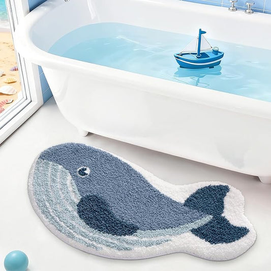 LUMI Cute Animal Bathroom Rugs, Plush Absorbent Bath Mats for Bathroom, Non-Slip Backing Washable Bath Mat, Ideal for Shower Sink Bathtub Room Decor, 20"x35", Deep Whale