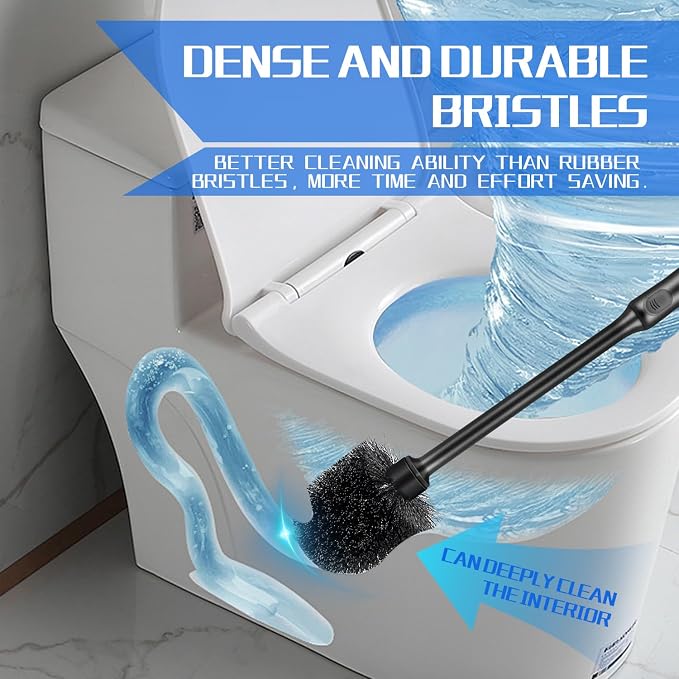 4 Pack Toilet Brush and Holder, Long Handle Toilet Bowl Brush, Deep Cleaning for Bathroom Toilets, Drip-Proof, Easy to Assemble, Black