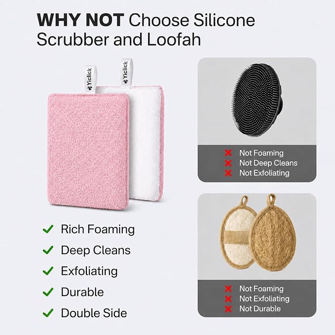 Exfoliating Body Scrubber (2 Pack), Body Scrubber Exfoliator, Exfoliating Sponge for Shower Bath, Shower Loofah Luffa Lufa with Handle for Men Women, Dead Skin Exfoliator for Body Scrub