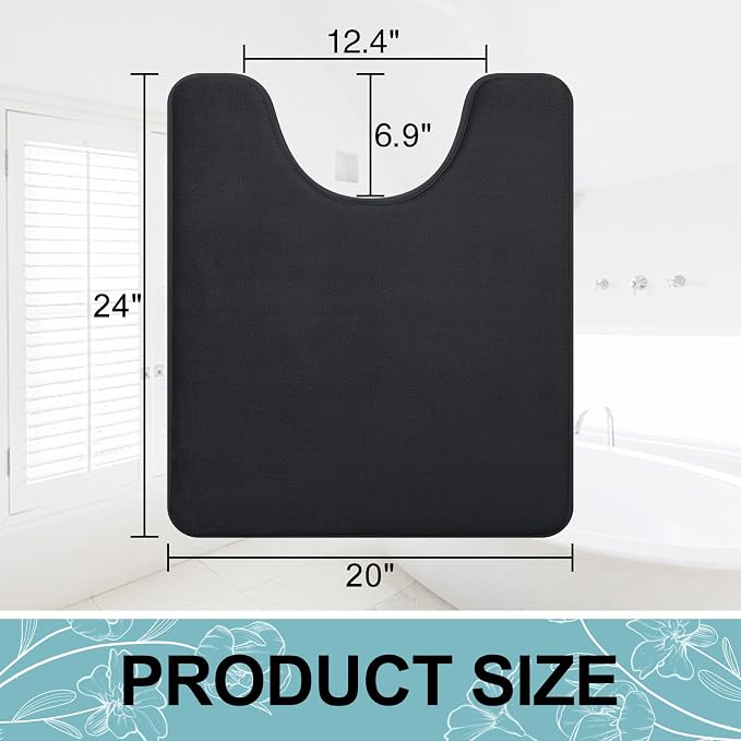 Smiry Memory Foam Toilet Rugs 24x20, Extra Soft Absorbent Bathroom Rugs | Black, Quick Dry Machine Washable Non-Slip Contour Bath Mat for Toilet
