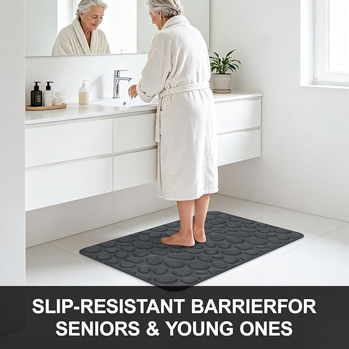 Stone Bath Mats, Non-Slip Memory Foam Bath Rugs, 20x32 Darkgray | TPR Rubber Backing,Ultra Soft,Highly Absorbent,Machine Washable,Quick Dry for Tub and Shower, Home Decor Accessories