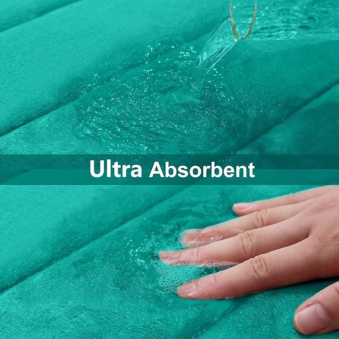 Buganda Memory Foam Bath Mat 55 x 24, Ultra Soft Absorbent Bathroom Rugs | Teal, Machine Washable Quick Dry Bath Mats for Bathroom Floor, Shower and Tub, Home Decor Accessories