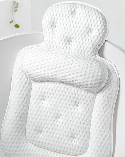 Bath Pillows for Tub, Comfortable Bathtub Cushion for Head and Neck with Soft 3D Mesh Fabric and 54 Non-Slip Suction Cups, Relaxing Tub and Shower Accessories Spa Gift White Extra Thick