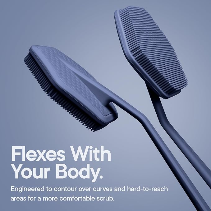 TOOLETRIES Silicone Back Scrubber for Shower, Bath Brush - Glacier | Long ergonomic handle and non-slip grip make exfoliating hard-to-reach areas simple and comfortable.