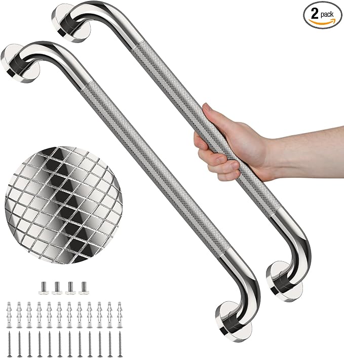 Anti Slip Grab Bar for Shower 32-Inch, YuanDe Chrome Stainless Steel Bath Safety Rail with Knurled Grip, Shower Handrail Support for Handicap & Elderly Balance Assist