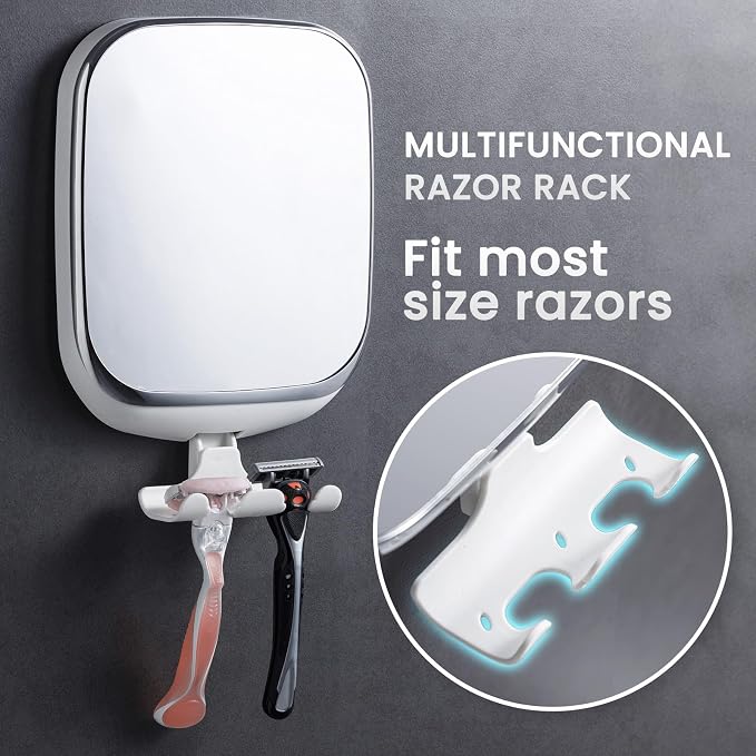 TAILI Shower Mirror Fogless, Shaving Mirror for Shower, Anti-Fog Mirror | Fogless Mirror for Shower with Razor Holder, Fog Free Removable Shower Mirror, Shower Shaving Mirror, White