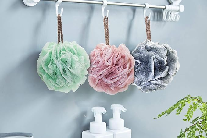 Loofah Sponge Pack of 8, Deep Cleansing Body Scrubber for Shower, Exfoliating Bath Sponge with Handle for Women and Men (001, 50g)