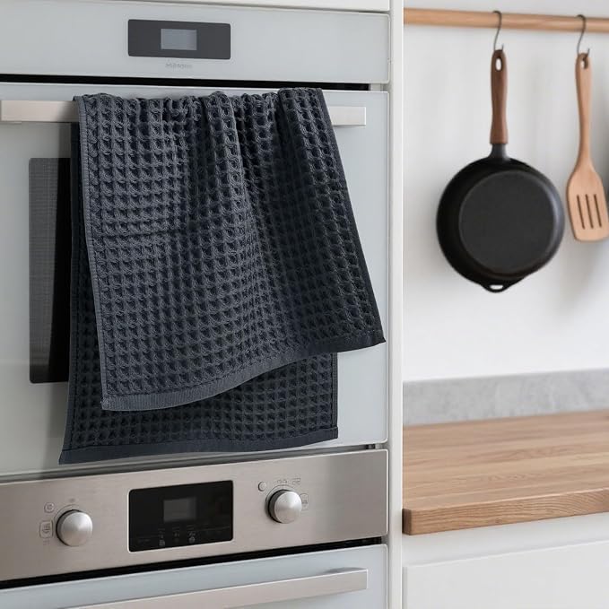 Jacquotha Waffle Hand Towels for Bathroom 5-Piece (Charcoal Blue) | Cotton Quick Dry Lint Free Face Towels 13” x 29”