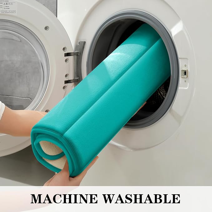 BYSURE Light Teal Memory Foam Bathroom Rug Set 3 Piece | Non Slip Extra Soft Absorbent Machine Washable Toilet Bath Toilet Mat 17"x24"+20"x32"+U Shape 20"x24"