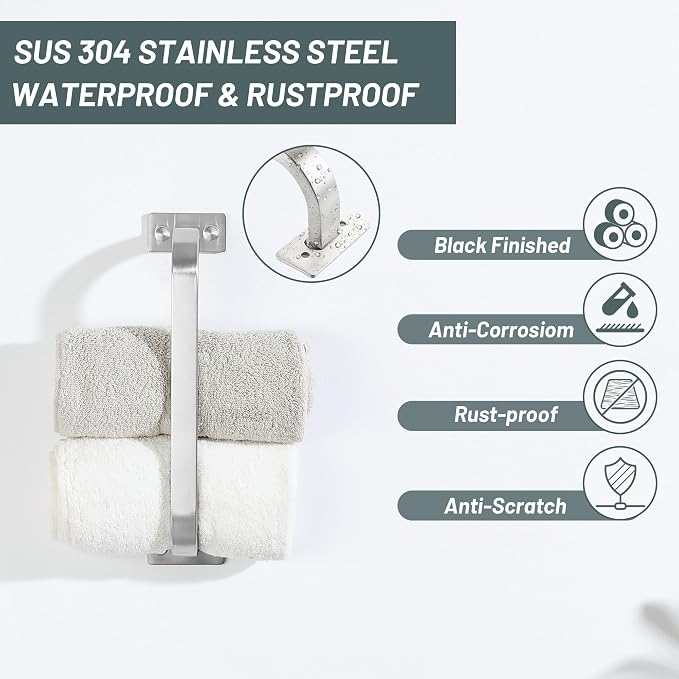 Mooche Bathroom Towel Bar, 10 inch Towel Racks for Bathroom Wall Mounted, SUS304 Stainless Steel Heavy Duty Towel Holder Bathroom Accessories Modern Home Decor, Brushed Finished