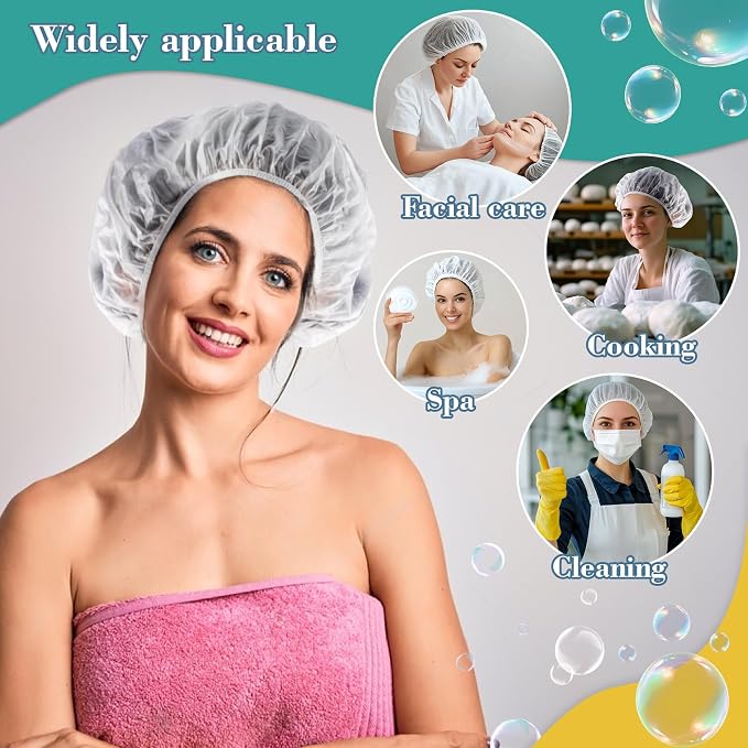 MAQIHAN 6 Shower Cap Reusable Waterproof - Large Plastic Shower Caps Hair Treatment Deep Conditioning Cap Shower Hat Hair Care Bathing Travel Essentials Washable Cover Women Men Long Hair Accessories