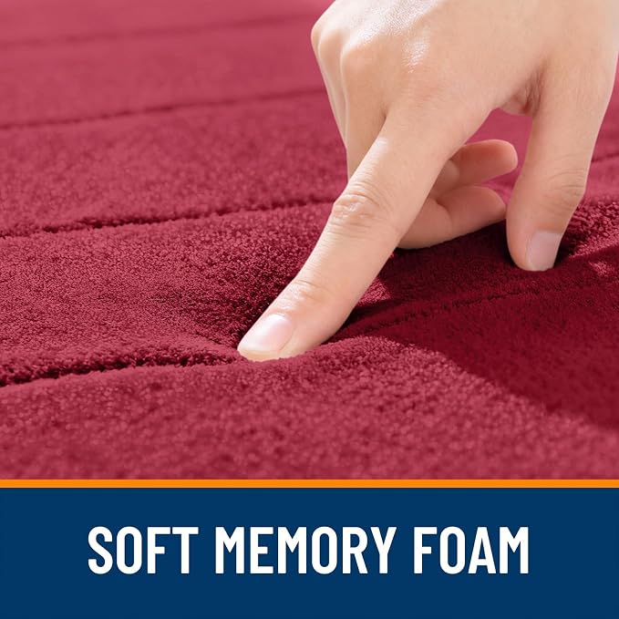 OLANLY Memory Foam Long Bathroom Rugs Runner 59x20, Super Soft Absorbent | Burgundy, Quick Dry Bath Mat, Machine Washable Shower Floor Rugs, Bathmat Carpet for Bathroom Floor, Tub and Shower