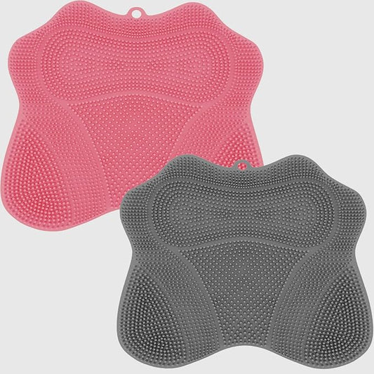 Shower Foot Scrubber Mat,Wall Mounted Back Scrubber Silicone Bath Massager Cushion Brush with Non-Slip Suction Cups,Foot Scrubber for Use in Shower for Improve Skin Exfoliation(Grey&Pink)